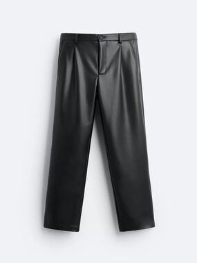 Zara Black Faux Leather Straight-Leg Pants